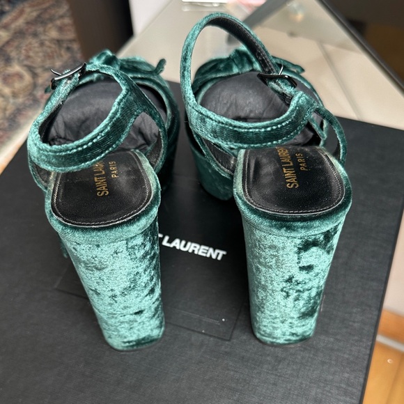 Saint Laurent Dark Green Velvet Sandals